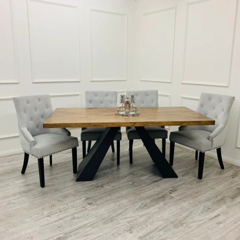 Axel - Rectangular - 1.8m/180cm - Wooden Top - Dining Table & 4 Bentley - Light Grey - Quilted Back - Velvet Chairs