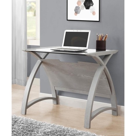 Jual - Helsinki Grey 90cm - Table Desk - White Glass - PC201 