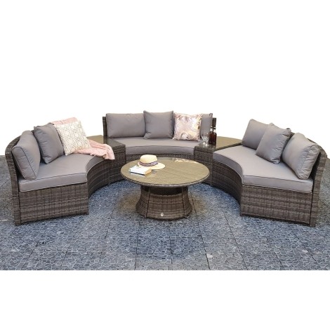 Juliet - Outdoor - Grey - Half Moon Corner Sofa with Side Tables and Coffee Table - UV Treated Wicker