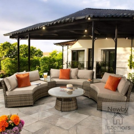Juliet Outdoor Half Moon Corner Sofa Set, Mixed Brown Weave