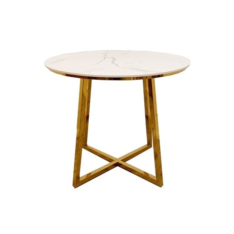 Juno - White - 90cm - Round - Dining Table - Sintered Stone Top - Gold Legs