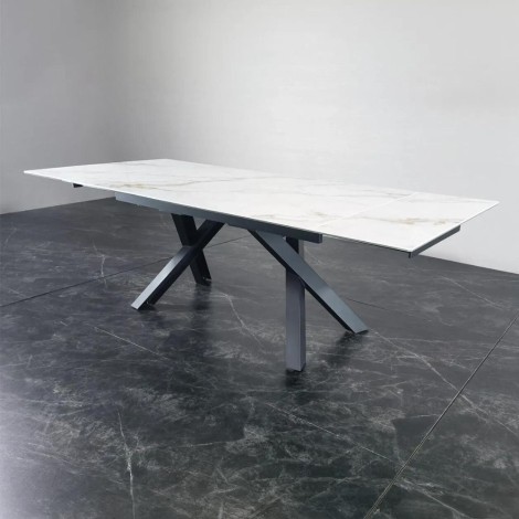 Kass White & Gold Side Extending Ceramic Dining Table (180cm-280cm)