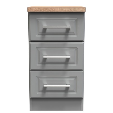 Kent - Dusk Grey - 3 Drawer - Beside Cabinet - Bardolino Oak Top