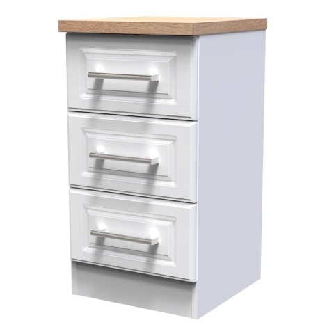 Kent - White Ash - 3 Drawer - Beside Cabinet - Bardolino Oak Top