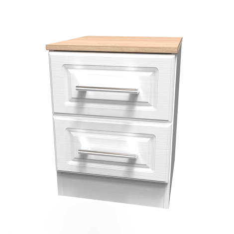 Kent - White Ash - 2 Drawer - Beside Cabinet - Bardolino Oak Top