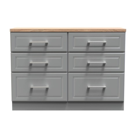 Kent - Dusk Grey - Medium - Chest of 6 Drawer - Bardolino Oak Top
