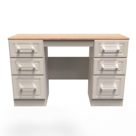 Kent - Kashmir Ash - Kneehole - Double Pedestal Dressing Table / Vanity Table / Desk - Bardolino Oak Top
