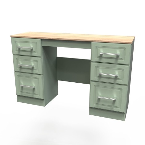 Kent - Reed Green - Kneehole - Double Pedestal Dressing Table / Vanity Table / Desk - Bardolino Oak Top