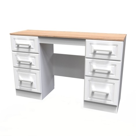 Kent - White Ash - Kneehole - Double Pedestal Dressing Table / Vanity Table / Desk - Bardolino Oak Top