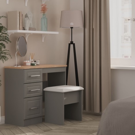 Kent - Dusk Grey Single Pedestal Desk / Vanity Table - Bardolino Oak Top