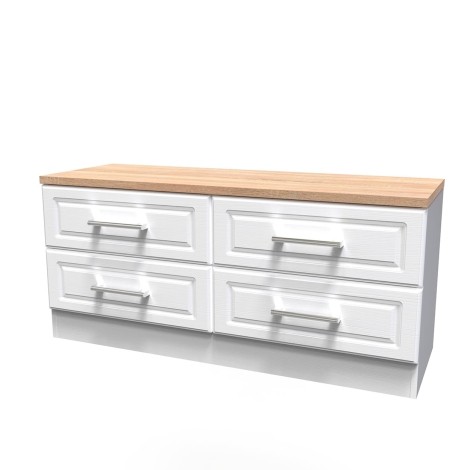 Kent - White Ash - 4 Drawer - Bed Box - Bardolino Oak Top