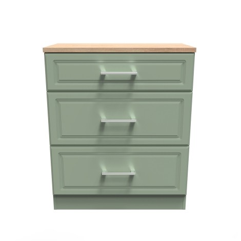 Kent - Reed Green - Deep - Chest of 3 Drawer - Bardolino Oak Top