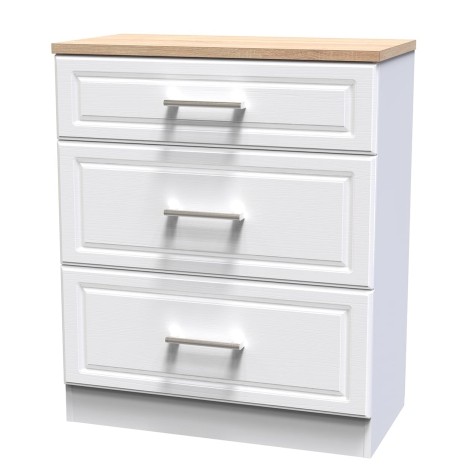 Kent - White Ash - Deep - Chest of 3 Drawer - Bardolino Oak Top