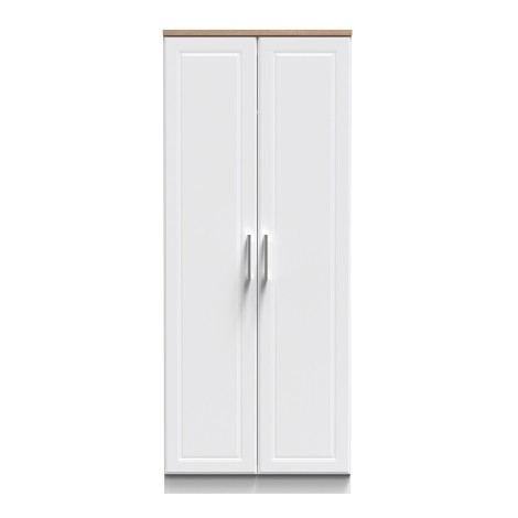 Kent - White Ash - 2 Door - Double - Plain Wardrobe - Bardolino Oak Top