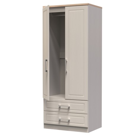 Kent - Kashmir Ash - 2 Door 2 Drawer - Double - Plain Wardrobe - Bardolino Oak Top