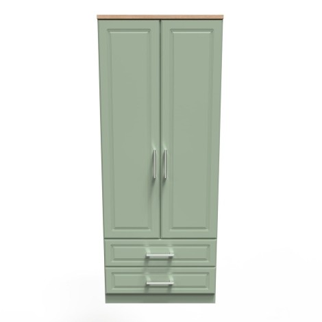 Kent - Reed Green - 2 Door 2 Drawer - Double - Plain Wardrobe - Bardolino Oak Top