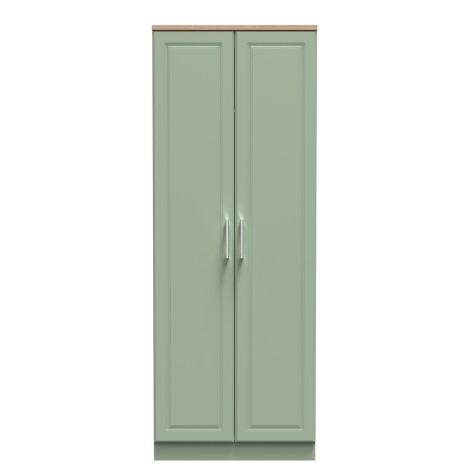 Kent - Reed Green - 2 Door - Tall - Plain Wardrobe - Bardolino Oak Top