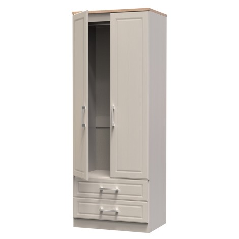 Kent - Kashmir Ash - 2 Door 2 Drawer - Tall - Plain Wardrobe - Bardolino Oak Top