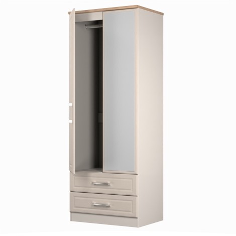 Kent - Kashmir Ash - 2 Door 2 Drawer - Tall - Mirrored Wardrobe - Bardolino Oak Top
