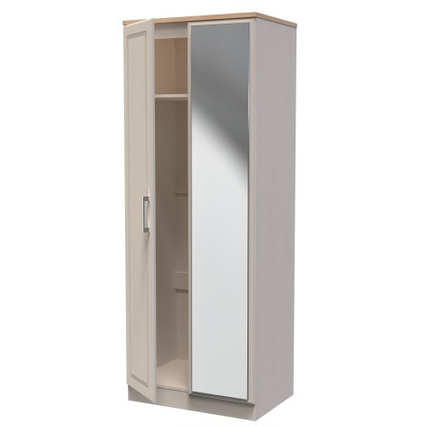 Kent - Kashmir Ash - 2 Door - Double - Tall - Mirrored Wardrobe - Bardolino Oak Top