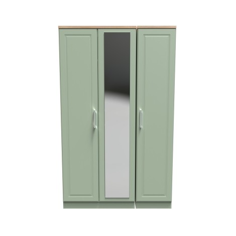 Kent - Reed Green - 3 Door - Triple - Mirrored Wardrobe - Bardolino Oak Top