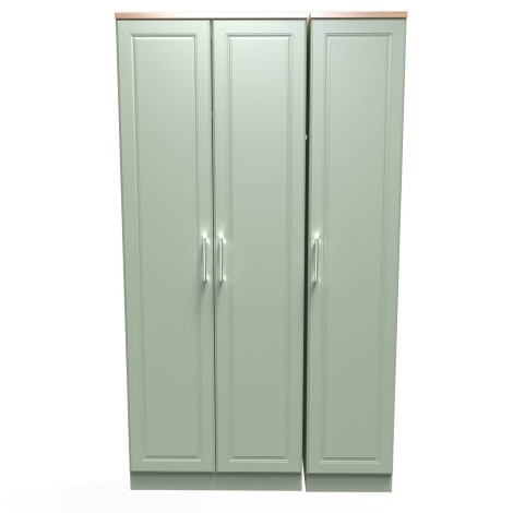 Kent - Reed Green - 3 Door - Triple - Tall - Plain Wardrobe - Bardolino Oak Top