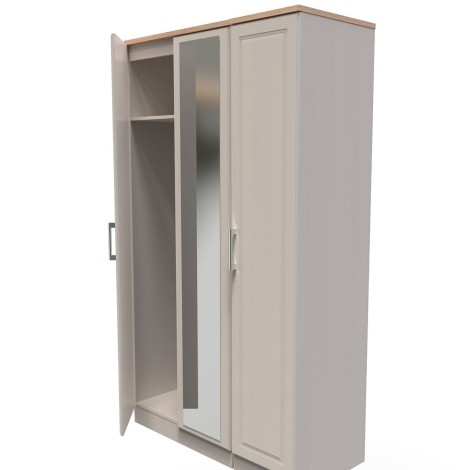 Kent - Kashmir Ash - 3 Door - Triple - Tall - Mirrored Wardrobe - Bardolino Oak Top