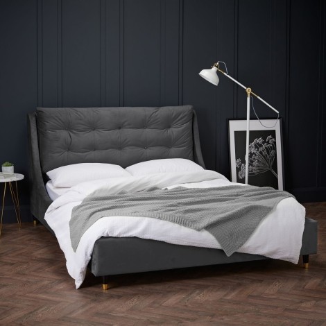 Sloan -  Grey - Velvet - King Size Bed Frame