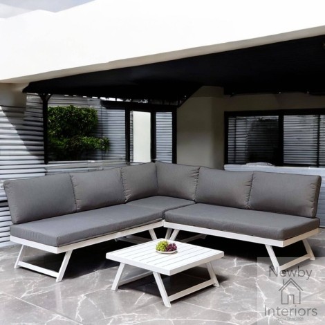 Kimmie Outdoor Grey & White Aluminium Sofa Set (Adjustable Headrest)