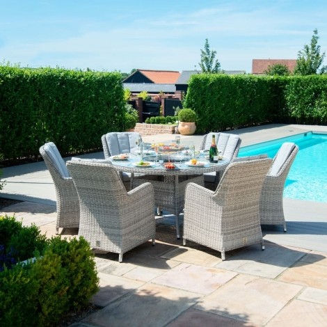 Oxford 6 Seat Round Fire Pit Dining Set with Heritage Chairs and Lazy Susan