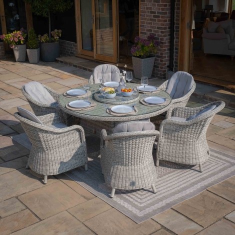 Oxford 6 Seat Round Dining Set with Heritage Chairs & Woven Lazy Suzan