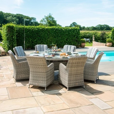 Oxford 8 Seat Round Fire Pit Dining Set with Venice Chairs and Lazy Susan