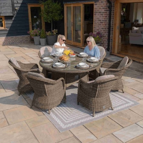 Winchester 6 Seat Round Dining Set with Heritage Chairs & Woven Lazy Suzan
