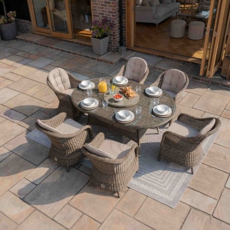 Winchester 6 Seat Oval Dining Set with Heritage Chairs & Woven Lazy Susan