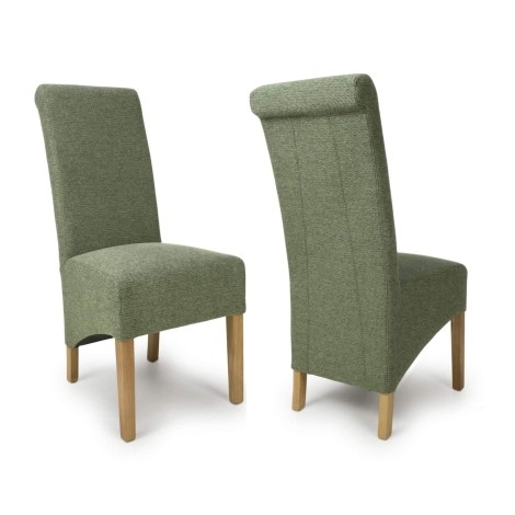 Pair Of - Krista - Green Weave - Roll Back Dining Chairs