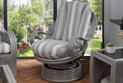 Desser - Turin - Grey Wash - Laminated Arm - Cane Swivel Rocker Armchair