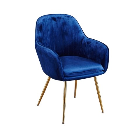 Lara - Upholstered Royal Blue Velvet Fabric Dining Chair - Gold Legs - Pair