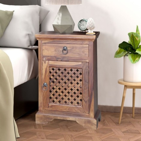 Ganga Sheesham Latic Jali Bedside