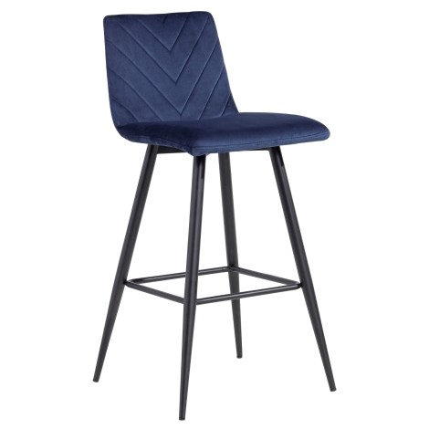 Leah - Blue - Velvet - Black Metal Frame - Bar Chair