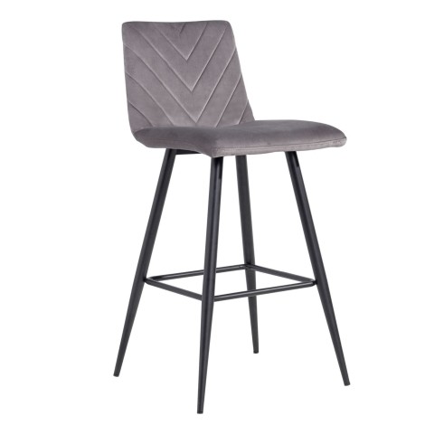 Leah - Dark Grey - Velvet - Black Metal Frame - Bar Chair