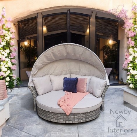 Lily Outdoor Grey Weave Daybed with Retractable Canopy
