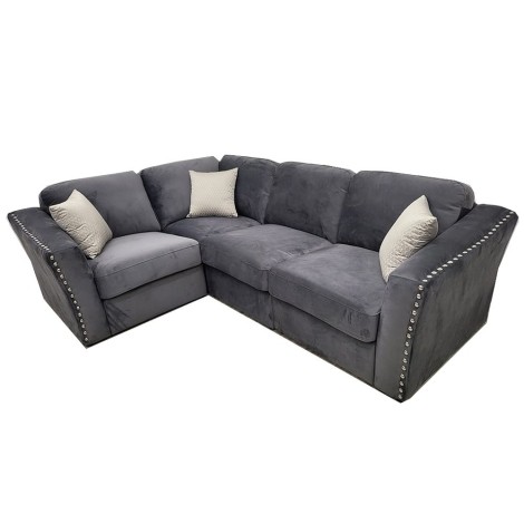 Lincoln - Marine Blue - Velvet - 4 Piece Corner Sofa - Stud Detailing