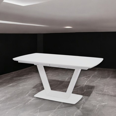 Logato Frosted Glass/Matt White Extending Dining Table (120-170cm)