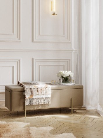 Lola Storage Ottoman Beige Velvet / Brushed Gold
