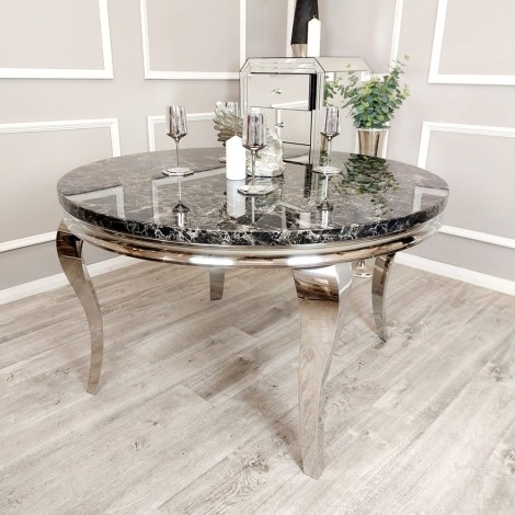 Louis - Grey Glass Top - 130cm/1.3m - Round Dining Table - Chrome Metal Legs