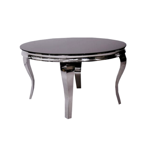 Louis - Black Marble Top - 130cm/1.3m - Round - Dining Table - Chrome Steel Curved Legs