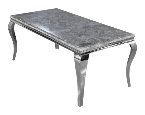 Louis - Grey Glass Top - 180cm/1.8m - Rectangular Dining Table - Chrome Steel Curved Legs