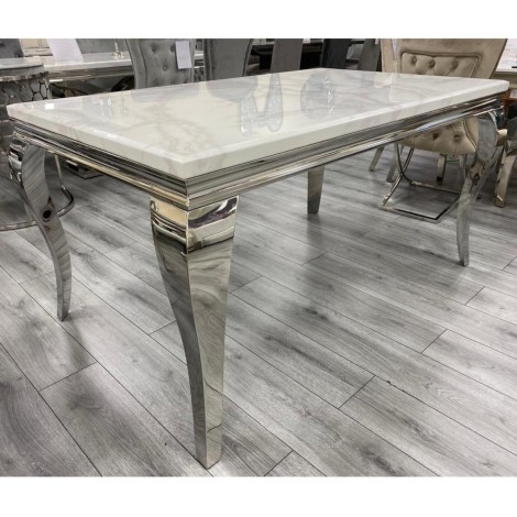 Louis White Marble & Chrome Dining Table (180cm)