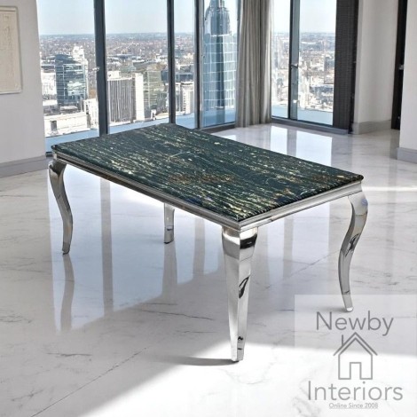 Louis Black and Gold Marble & Chrome Dining Table (160cm)