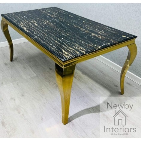 Louis Black & Gold Marble & Gold Dining Table (180cm)